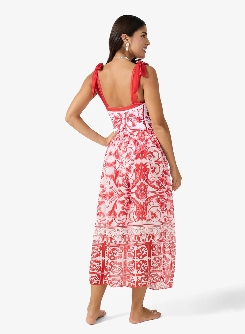 ايلا طقم سباحة وتنورة مطبوع